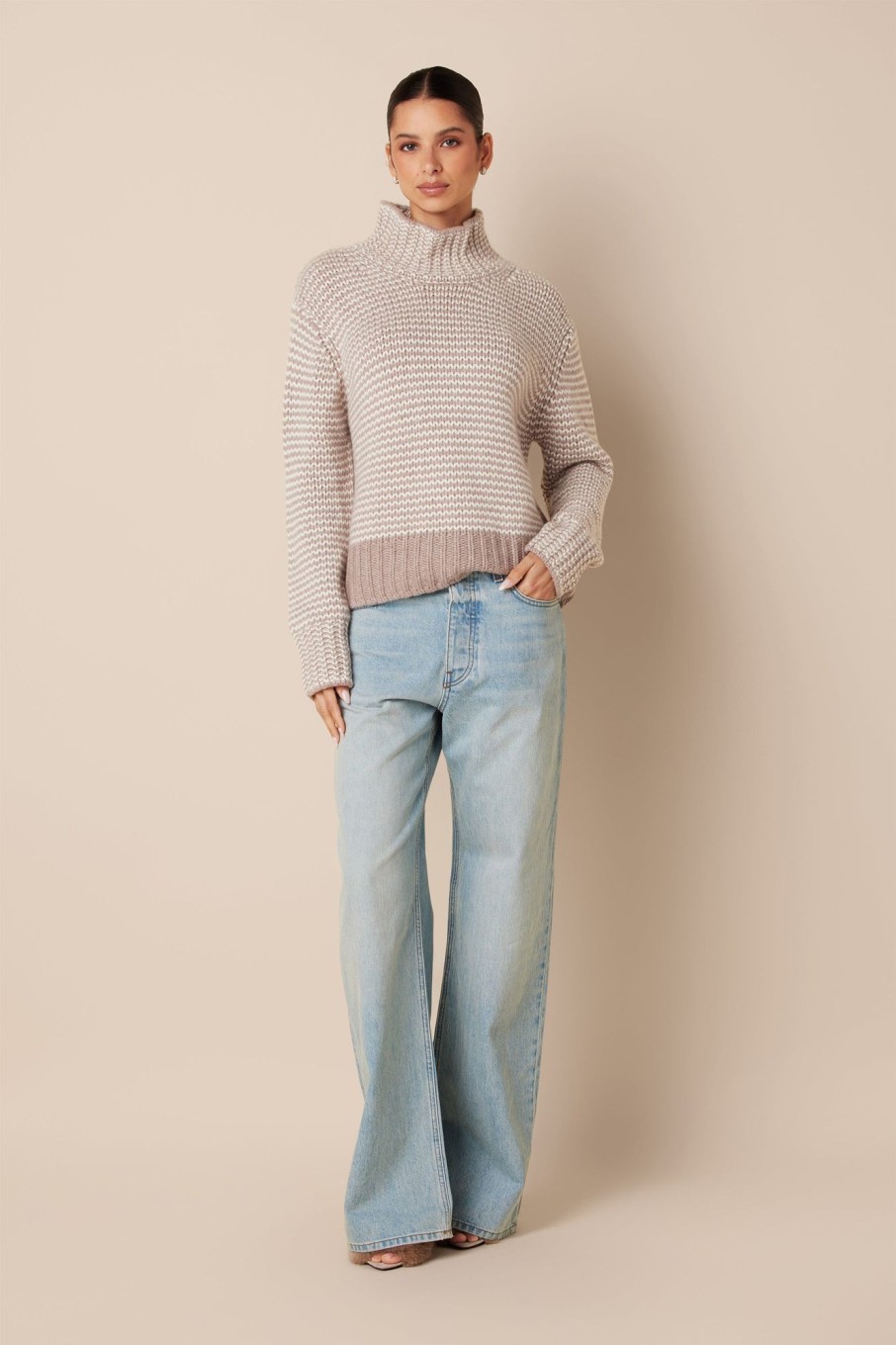 Clothing SABLYN | Everett Cashmere Turtleneck | Toast Stripe