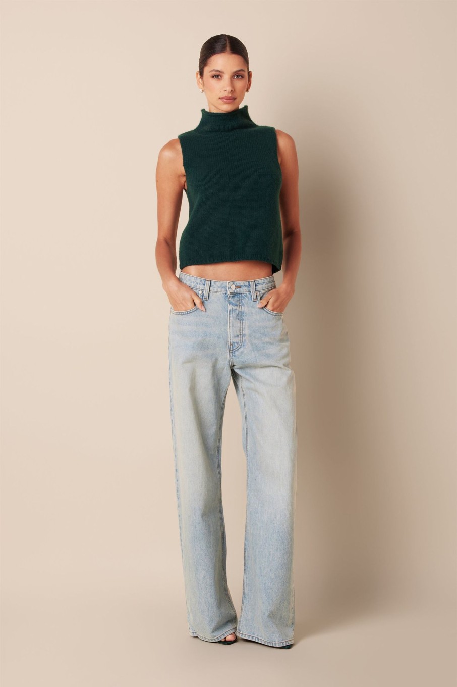 Clothing SABLYN | Marceline Sleeveless Cashmere Turtleneck | Deep Forest