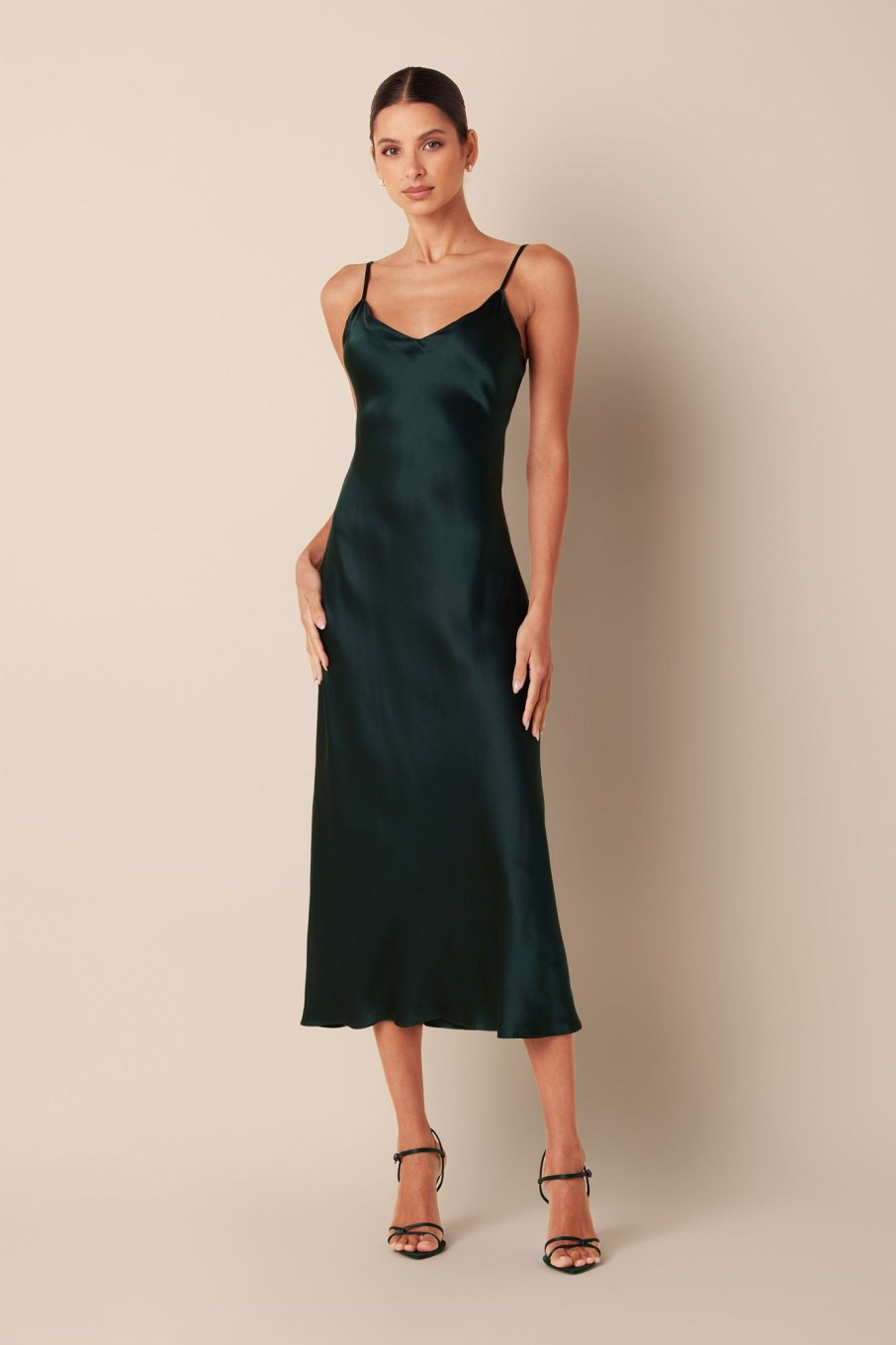 Clothing SABLYN | Taylor Midi Slip Dress | Deep Forest